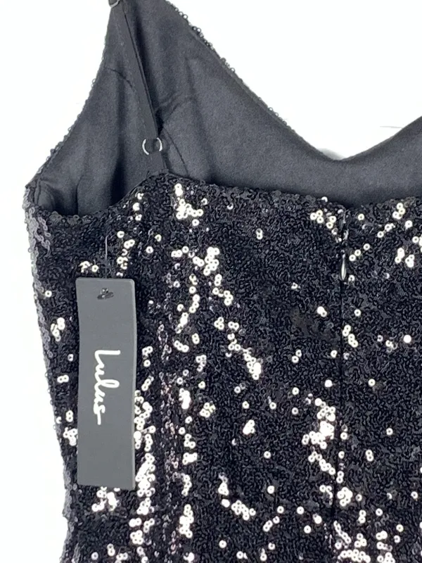 Lulus Black Sequin Mini Dress XS NWT Cocktail Party Homecoming Spaghetti Strap - Image 8