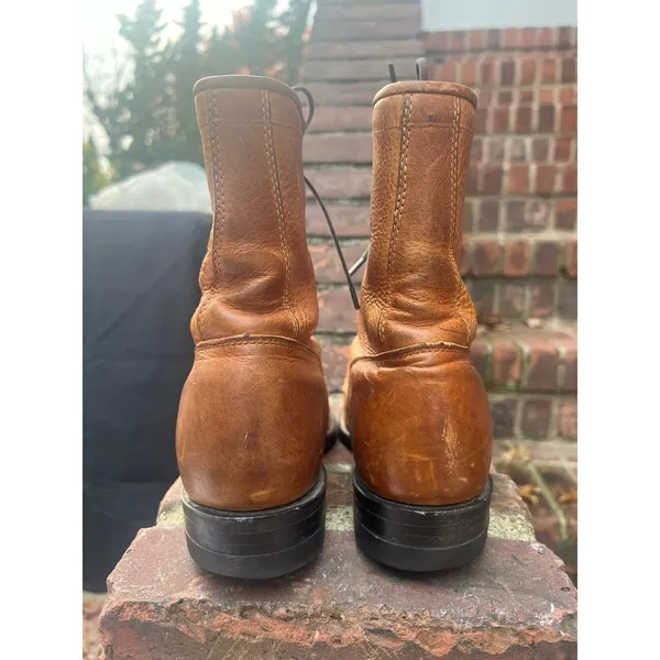 Vintage Justin Boots Brown Leather Kiltie Lace Up Roper Granny Boots 7 - Image 6