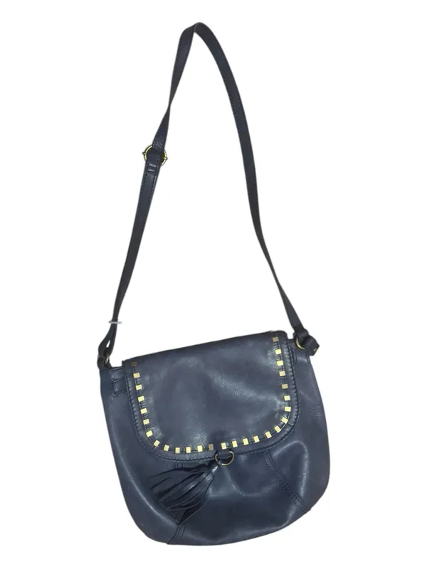 The Sak Serrano Leather Saddle Bag Navy Blue Gold Studs Tassel NWOT - Image 2