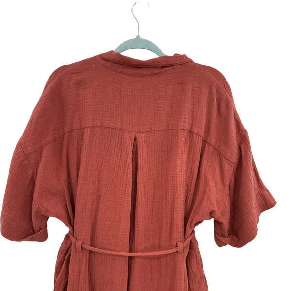 Madewell Lightspun Belted Safari Romper Shorts Short Sleeve‎ Gauze Rust Size XL - Image 9