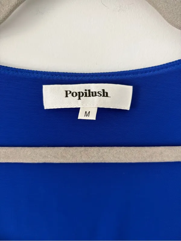 Popilush Sleeveless Square Neck Ribbed Cinch Wide Leg Jumpsuit Blue NWT M - Image 5