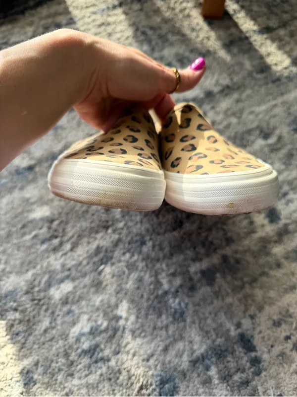 Keds Leopard Print Slip-On Sneakers in Tan, Black & Brown - Image 3