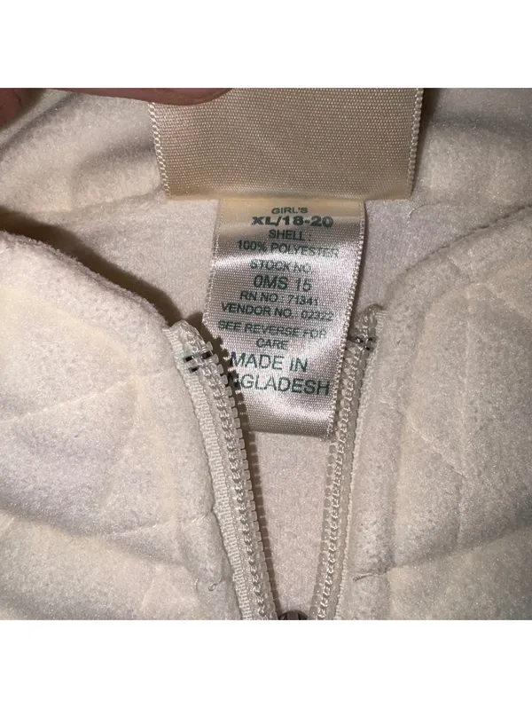 L.L. Bean Girls XL 18-20 Ultra Soft Cream Quilted Quarter-Zip Pullover Fleece - Image 6