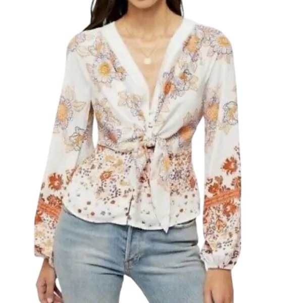 Free People Run Free Blouse Multi floral S - Image 2