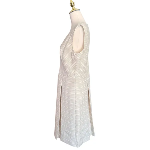 Alex‎ Marie Beige White Striped V-Neck Pleated Sheath Dress Womens Size 12 - Image 5
