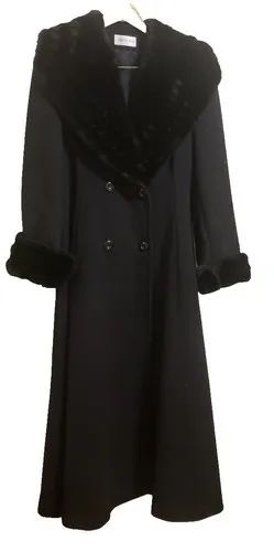 Charles Klein Vintage Fur 100% Wool Fit-Flare Pea Double breasted Forstmann long - Image 6