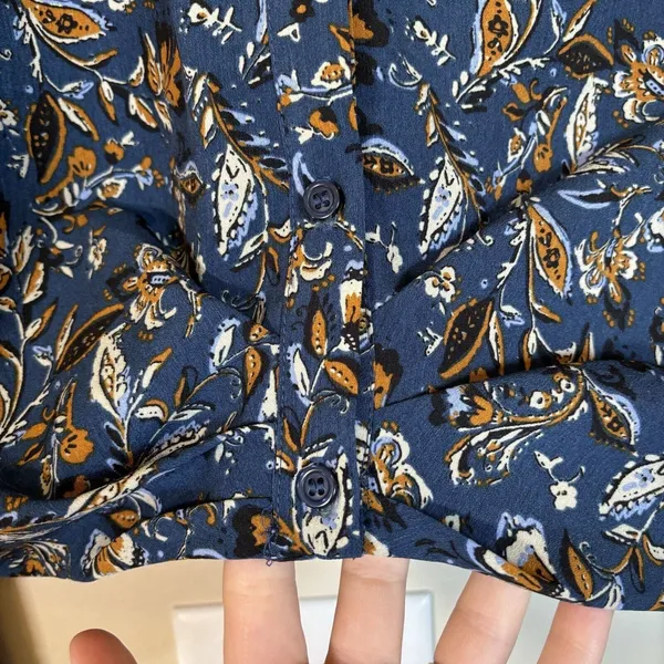 Drew‎ Ms Navy Blue Floral Print Button Front Long Sleeve Jacket / Blouse Med - Image 4