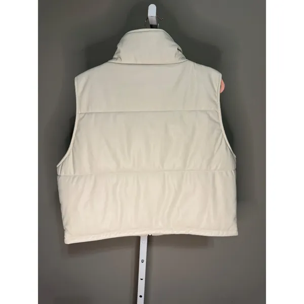 Anthropologie Cream‎ Faux Leather Puffer Vest L Minimalist Cozy Quiet Luxury - Image 5