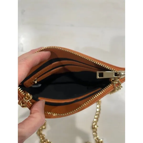Like new! Brown Vegan leather thin cross body gold chain‎ Bag - Image 10
