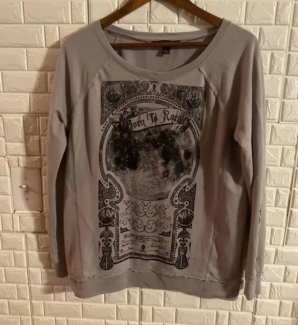 Rock and Republic Gray Born To Rock Long Sleeve Shirt L Beads frayed rhinestone - Image 3