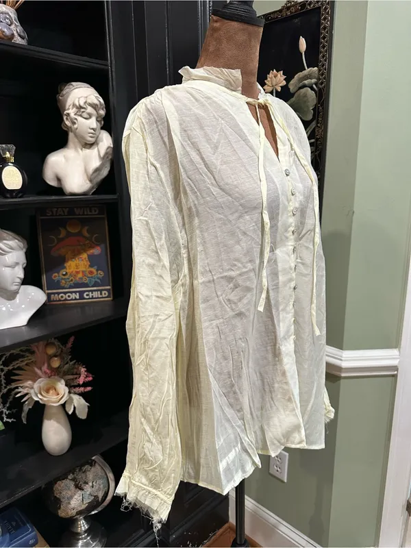 Seraphina Light‑Yellow Boho Blouse with Seashell Buttons Size Large Yellow - Image 10
