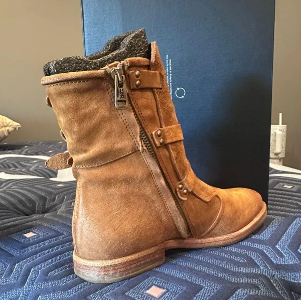 Tan, Suede Zarek Moto Boot, Size 37 - Image 2