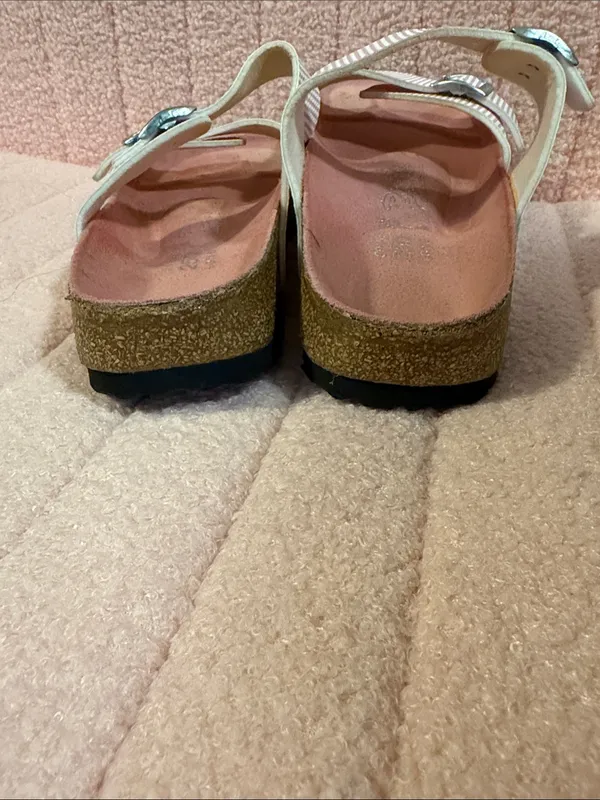 Birkenstock Birkis Sandals Pink Striped Leather Sandals Size 8 - Image 4