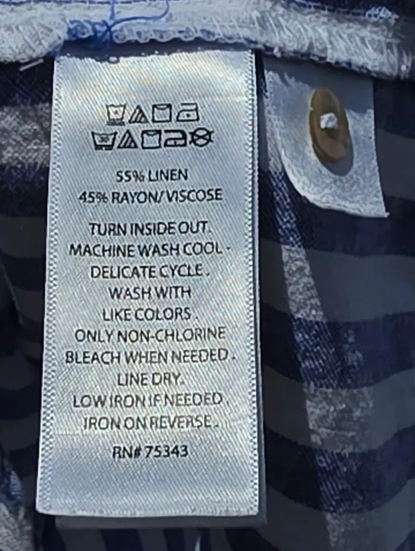 Nicole Miller Blue and White Striped Linem Blend Button-Up Shirt Small - Image 9