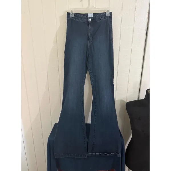 Shop The Mint Defiance Dark Wash High Rise Flare Bell Bottom Jeans 7/28 - Image 2