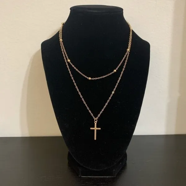 3/$30 💛 Gold Double Cross Pendant Necklace - Image 2