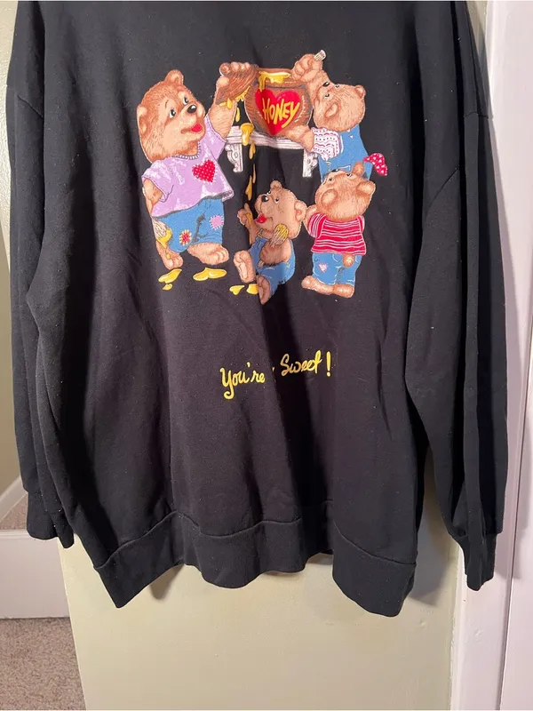 Vintage Basic Editions Womens Mock Neck Sweatshirt Black Bear Honey You're Sweet - Image 3