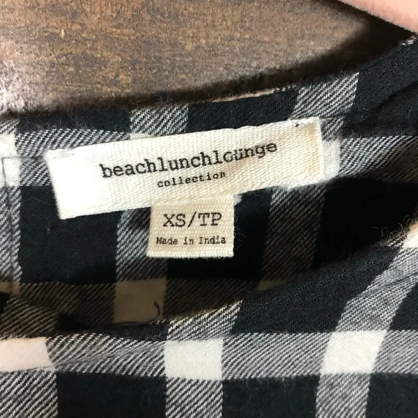 Beachlunchlounge Gingham Ruffle Bell Sleeve Cotton‎ Dress Black White XS TP - Image 5