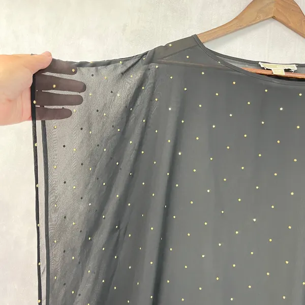 Michael Kors Womens Poncho Top Size S/M Black Gold Studded Sheer Flowy Glam - Image 7