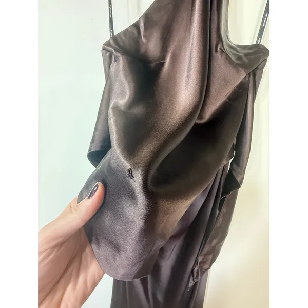Retrofête Ester Brown Satin Tie Back Sheath Formal Dress, Prom Wedding Large - Image 7