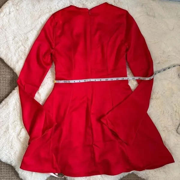 House of CB Fit and Flare Long Sleeve Satin Mini Dress S - Red - Image 3