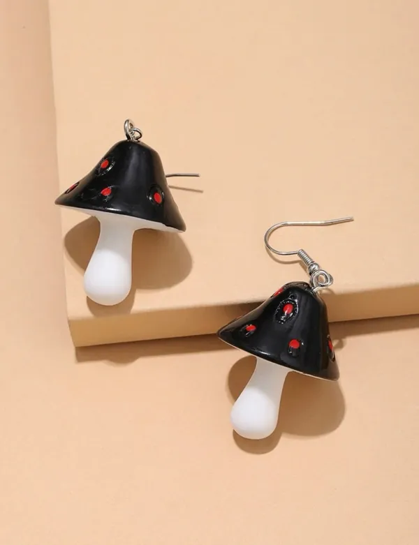 Black and red mushroom dangle earrings, fairycore, cottagecore - Image 2