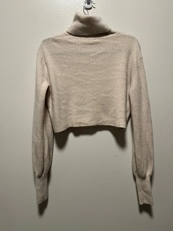 REFORMATION Luisa Cashmere Tan Ribbed Turtleneck Cropped Sweater, Size S - Image 9