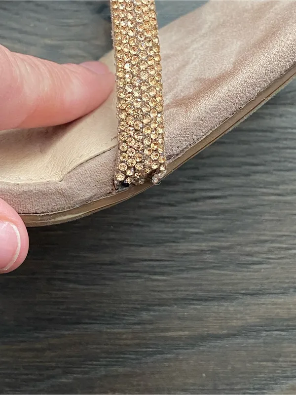Blush Nude Slide Heels with Rose Gold Embellished Straps Size 9 - Image 6