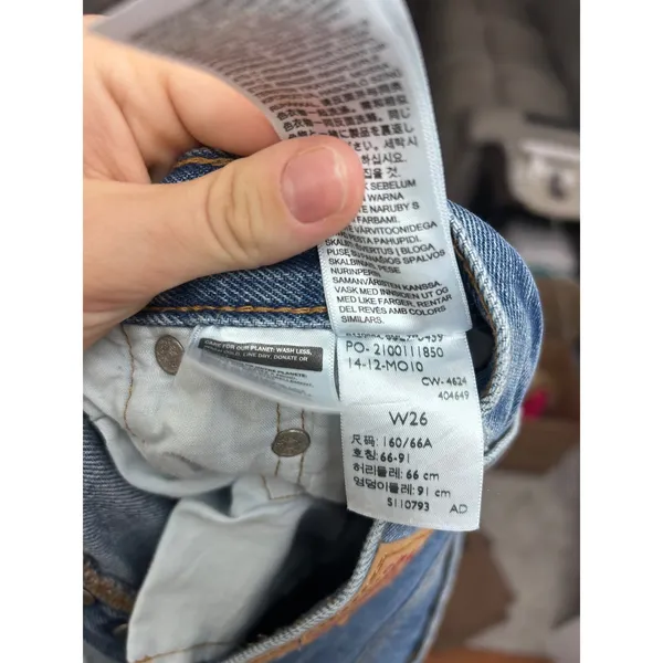 Levis 501 Original High Rise Distressed Denim Cut Off Shorts Medium Wash W26 - Image 3