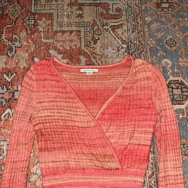 American Eagle Cropped Wrap Space Dye Sweater - Image 4