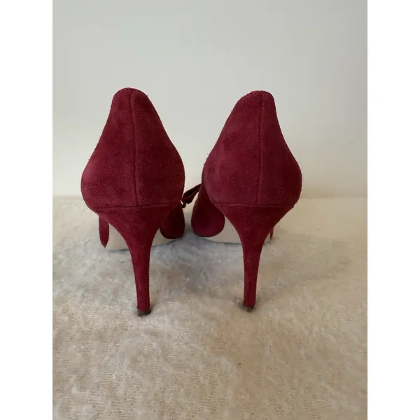 Ann Taylor Odette Wine Suede Bow Heels Shoes Fashion Blogger Work Pumps 9 Fairy - Image 4