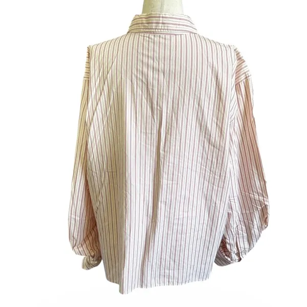 Zara Oversized Striped Button Down Shirt Pink Burgundy Cotton Medium | 0216 - Image 2
