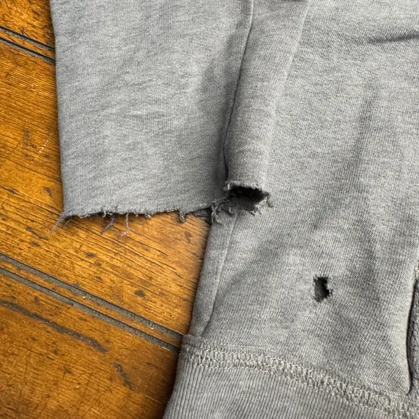 Hollister Gray Full Zip Hoodie Distressed Holes Ripped Sleeve Graphic Logo XL‎ - Image 3