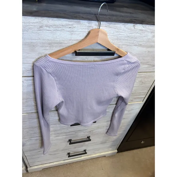 Brandy Melville Zelly Top Lavender Purple Ribbed Button Down Long Sleeve Medium - Image 6
