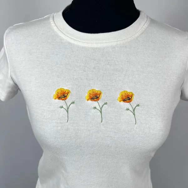John Galt Brandy Melville Baby Tee Women's Embroidered‎ Cropped Y2K White Small - Image 2