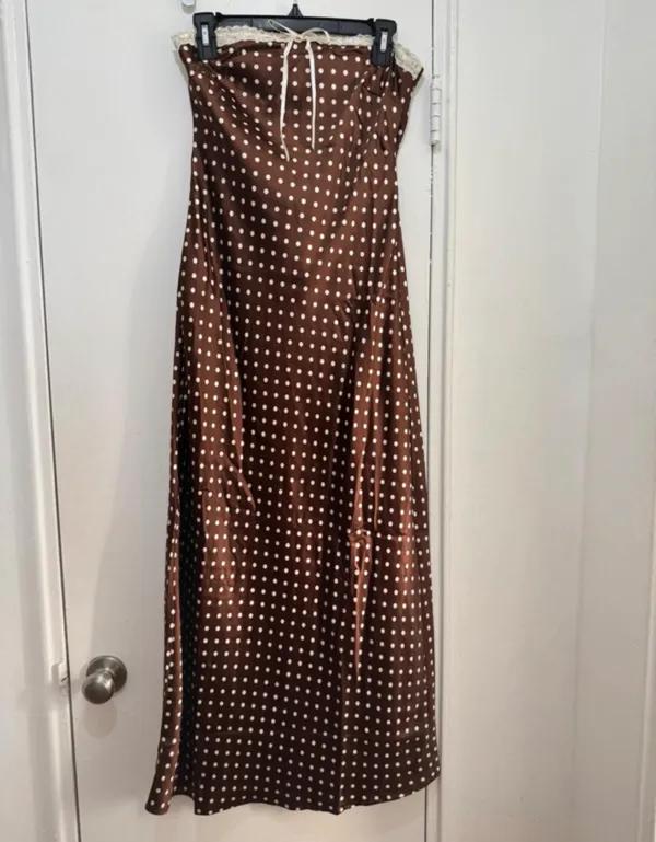 Jessica Simpson Polka Dot Front Tie Strapless Dress size M brown/white - Image 3