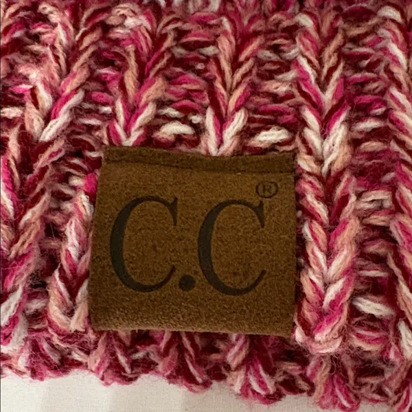 C.C Pink and White Knit Beanie - Image 3