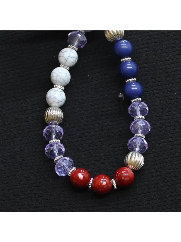 NWT Erica Lyons Beaded Holiday Elastic Bracelets Silver Gray / Blue Multi - Image 4