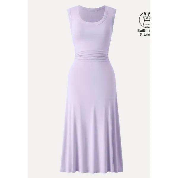 OGL Scoop Neck Side Ruched New Airy Bra Midi Dress Powder Lilac Size S New - Image 5