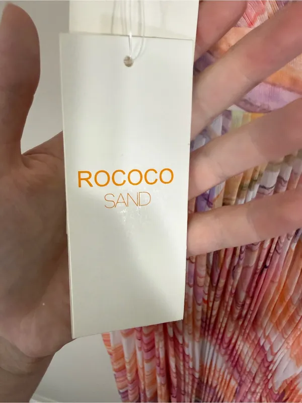 NWT Rococo Sand Eira Maxi Dress Peach Lilac Chiffon Open Back Pleated XS - Image 5