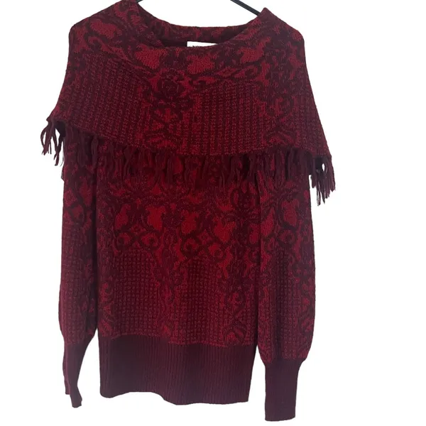 Knox Rose Women's Size‎ Small Red Damask Boho Peasant Long Sleeve Sweater - Image 2