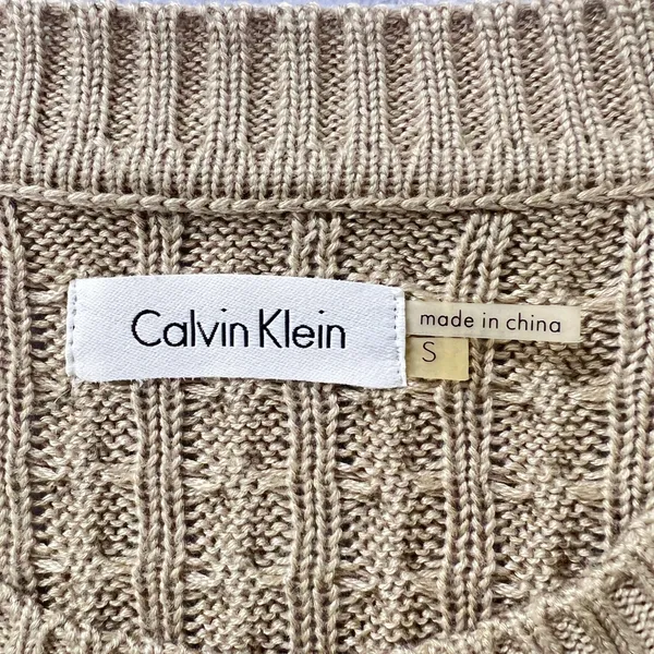 Calvin Klein Cable Knit Sweater Dress Khaki Tan Crew Neck‎ Small Quiet Luxury - Image 4