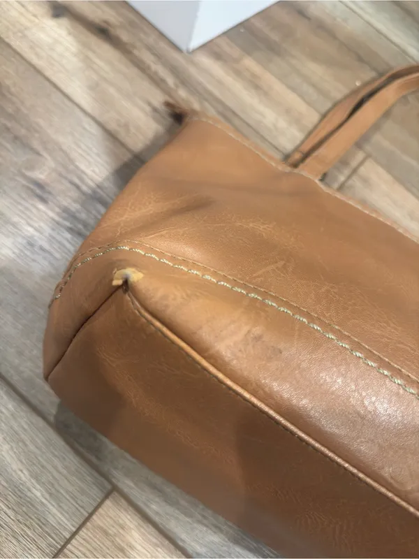 B.O.C Boho Vibe Casual Brown Stitched Vinyl Tote Bag - Image 6