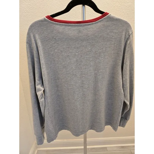 Disney Minnie Mouse Long Sleeve Ringer Shirt Womens M Grey Red Sparkle Graphic - Image 6