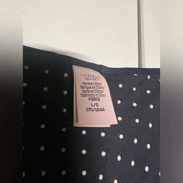 Victoria’s Secret Navy Polka Dot Satin Nightgown Slip With Lace Sz L - Image 5