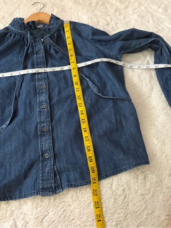 Gap Relaxed Denim Top Size XS 100% Cotton Long Puff Sleeve Button Front Preppy - Image 5