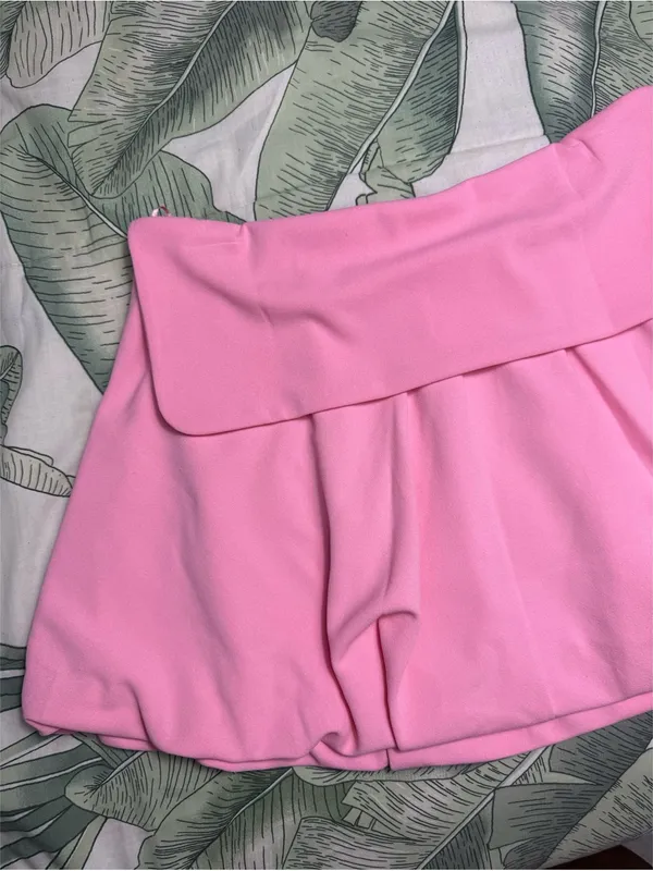 Zara Bubblegum Pink Mini Bubble Skirt Fold Over Waist Lined Pull On Small NWOT - Image 4