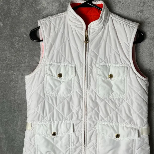 Lauren Ralph Lauren Reversible Quilted Vest Orange & White Utility Pockets Small - Image 3