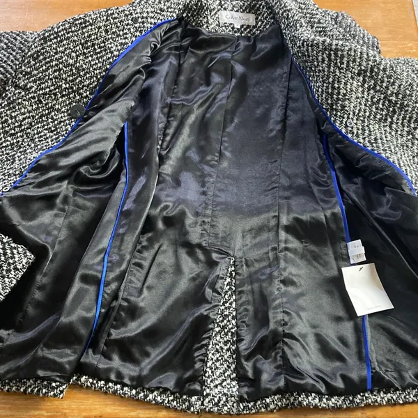 Calvin Klein Women's Black Tweed Wool Double Breasted Pea Coat Size 6 Belted - Image 12