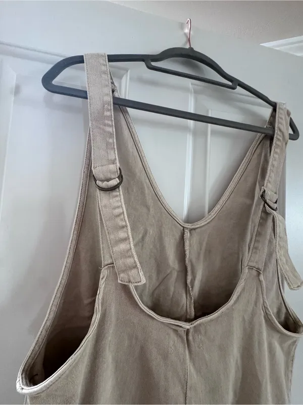 Zenana Outfitters NWOT Beige Linen-Blend Pinafore Jumpsuit - Image 5